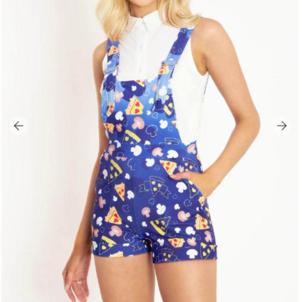 BLACKMILK Care Bears Hungry For Pizza Short Overalls ~ EUC ~ Size M